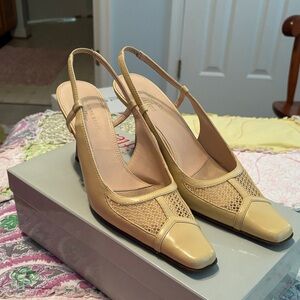 Anne Klein Light Yellow Mesh Slingback Heels